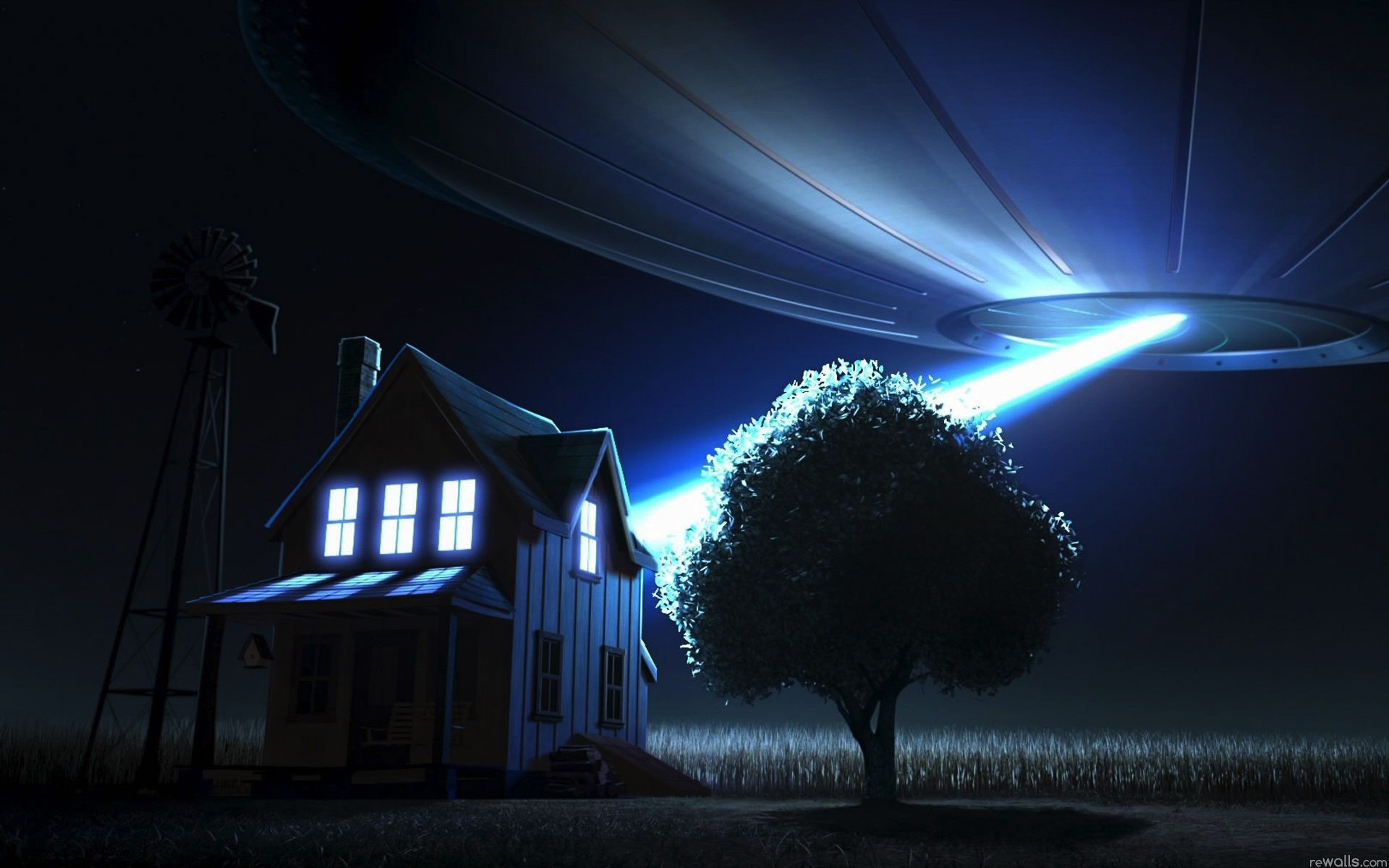 UFO Beam Through House At Night